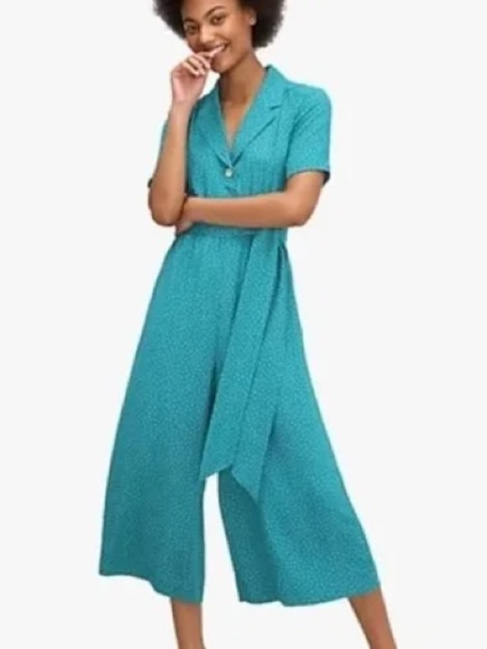 NWOT Kate Spade New York Wide Leg Cropped Belted Poolside Dot Jumpsuit Size 10